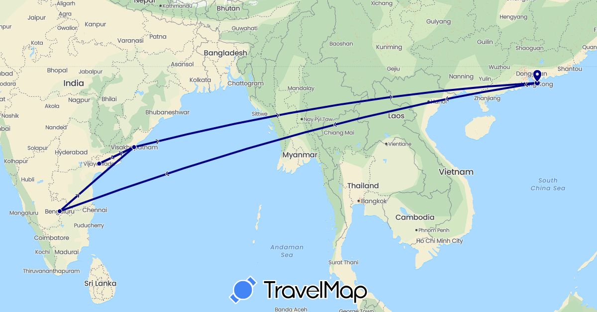 TravelMap itinerary: driving in China, India (Asia)